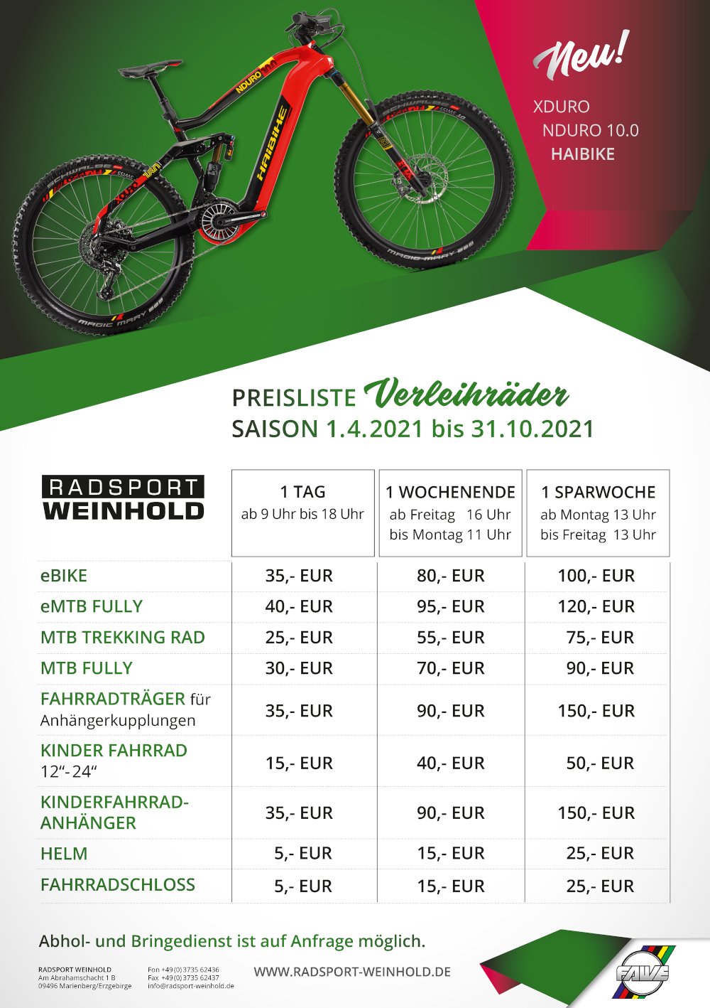 Verleih hochwertiger Markenfahrräder bei Radsport Weinhold in Marienberg